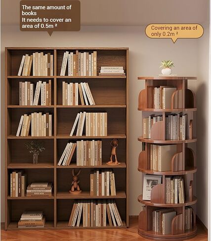 Solid Wood Rotating Bookshelf Tower, 360° Spinning Corner Bookcase, Stackable Freestanding Shelf for Bedroom, Living Room & Small Spaces(3-Layers) in Saudi Arabia