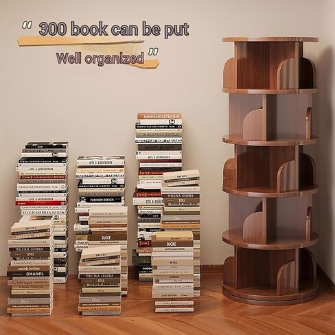 Solid Wood Rotating Bookshelf Tower, 360° Spinning Corner Bookcase, Stackable Freestanding Shelf for Bedroom, Living Room & Small Spaces(3-Layers) in Saudi Arabia