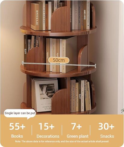 Solid Wood Rotating Bookshelf Tower, 360° Spinning Corner Bookcase, Stackable Freestanding Shelf for Bedroom, Living Room & Small Spaces(3-Layers) in Saudi Arabia