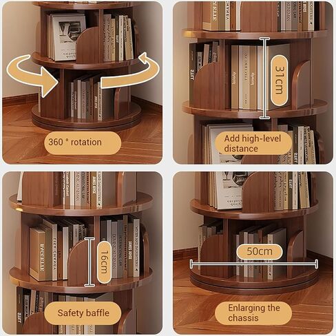 Solid Wood Rotating Bookshelf Tower, 360° Spinning Corner Bookcase, Stackable Freestanding Shelf for Bedroom, Living Room & Small Spaces(3-Layers) in Saudi Arabia