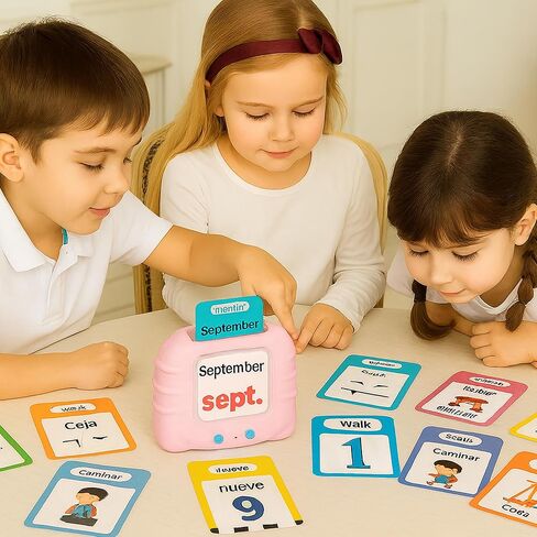 بطاقات تعليمية باللغة الإنجليزية والإسبانية للأطفال | 520 كلمة تعليمية ثنائية اللغة | لعبة تعليمية لمرحلة ما قبل المدرسة للأطفال الصغار من سن 3 إلى 6 سنوات (وردي) in Saudi Arabia