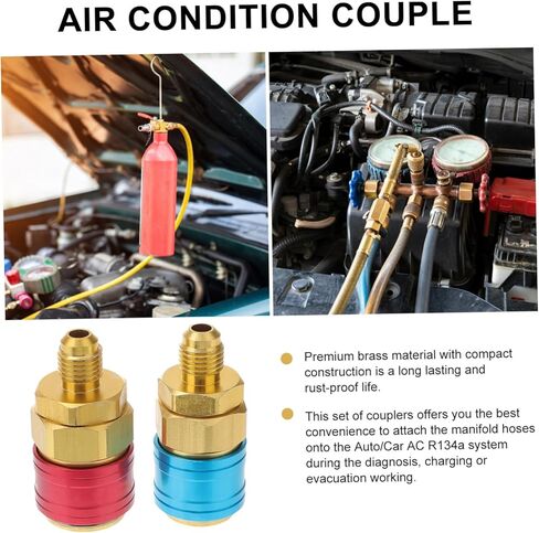 Garneck 2Pcs Air Conditioning Quick Connectors Kit High Pressure Low Pressure Couplers for Auto System Diagnosis and Charging Compatible in Saudi Arabia