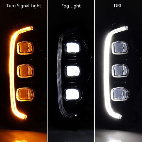 LED Daytime Running Lights Replacement for Toyota RAV4 2019 2020 2021 2022 2023 DRL Fog Lamps Kit, Rav4 Fog Lights Assembly Amber Turn Signal Lamps 3 Eyes Rav4 Daylights with Bezel, 1 Pair in Saudi Arabia