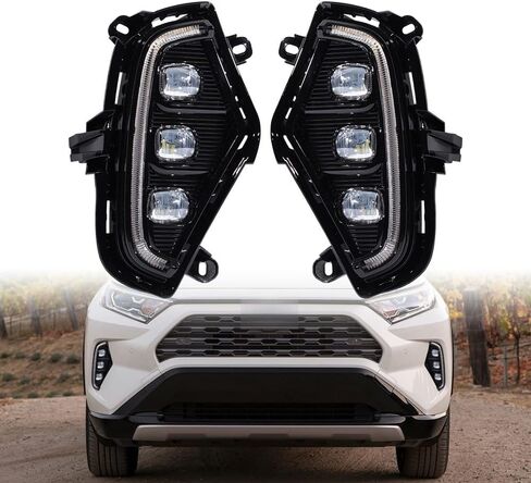 LED Daytime Running Lights Replacement for Toyota RAV4 2019 2020 2021 2022 2023 DRL Fog Lamps Kit, Rav4 Fog Lights Assembly Amber Turn Signal Lamps 3 Eyes Rav4 Daylights with Bezel, 1 Pair in Saudi Arabia