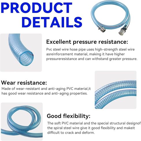 Fuel Transfer Hose 1" x 6.5FT, with SS NPT Fittings & Filter, for Diesel Gas DEF, Wire Reinforced Suction Hose for 3/4" & 1" Transfer Pump in Saudi Arabia