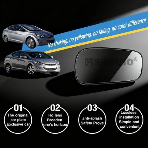 Driver Side Mirror Replacement Glass for Hyundai Elantra 2011-2016,Automotive Exterior Heated Left Side View Mirror Glass for 2011 2012 2013 2014 2015 2016 Hyundai Elantra(SKOUIO 01-S) in Saudi Arabia
