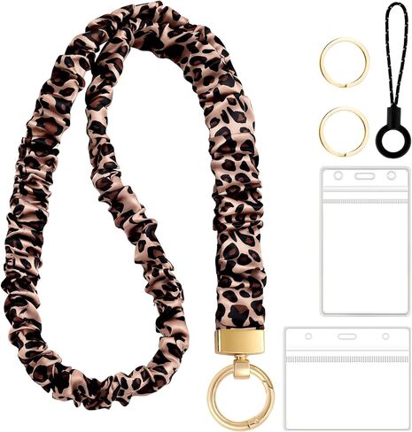 zkptops scrunchie الحبل لشارات الهوية مفاتيح الرقبة الحبل مع اثنين من حاملي البطاقات للمد المعلمين اسهم للنساء قابل للسحب سلسلة المفاتيح اسهم ليوبارد طباعة سلسلة المفاتيح حزام الملحقات المكتب in Kuwait