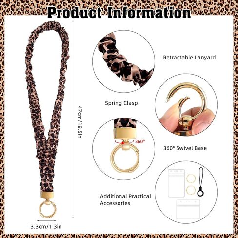 zkptops scrunchie الحبل لشارات الهوية مفاتيح الرقبة الحبل مع اثنين من حاملي البطاقات للمد المعلمين اسهم للنساء قابل للسحب سلسلة المفاتيح اسهم ليوبارد طباعة سلسلة المفاتيح حزام الملحقات المكتب in Kuwait