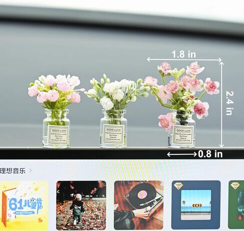 5 Pcs Mini Flowers Cute Car Accessories for Rear View Mirror Dashboard Cute Miniature Flowers in Glass Vase Car Interior Ornaments for Women in Saudi Arabia