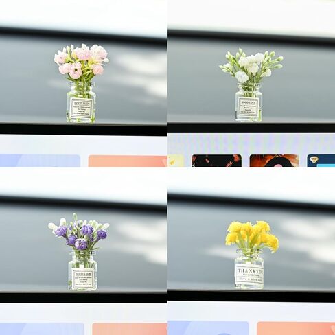 5 Pcs Mini Flowers Cute Car Accessories for Rear View Mirror Dashboard Cute Miniature Flowers in Glass Vase Car Interior Ornaments for Women in Saudi Arabia