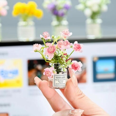 5 Pcs Mini Flowers Cute Car Accessories for Rear View Mirror Dashboard Cute Miniature Flowers in Glass Vase Car Interior Ornaments for Women in Saudi Arabia