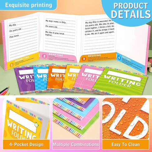 Kisston 24 Pcs Writing Folders with Pockets Bulk Writing Process 4 Pocket Folders Classroom Teaching Supplies for Students Teacher Classroom Kids (Bright Colors) in Saudi Arabia