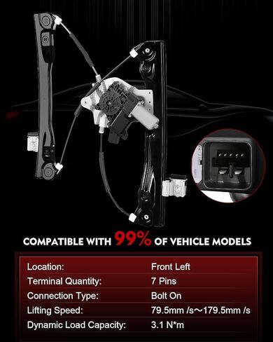 Front Left Driver Side Power Window Regulator with Motor for:-Chevy Cruze 2011 2012 2013 2014 2015, Cruze Limited 2016 with Auto Up and Down, 7 Pins Connector OE# 748-974 94532757 95174196 in Saudi Arabia