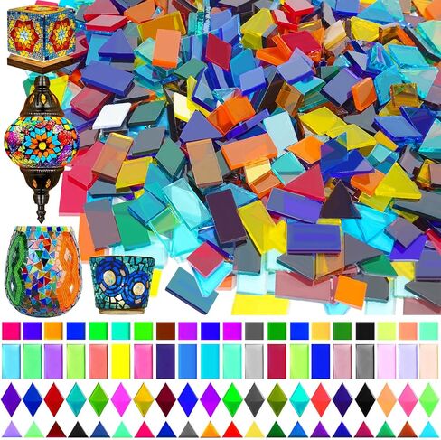 2800 قطعة من بلاط الفسيفساء الزجاجي الملون غير الشفاف من LITMIND - ألوان متنوعة، 4 أشكال (مربع، مستطيل، ماسي، مثلث) بلاط فسيفساء كبير للحرف اليدوية والمشروعات الفنية للبالغين in Kuwait