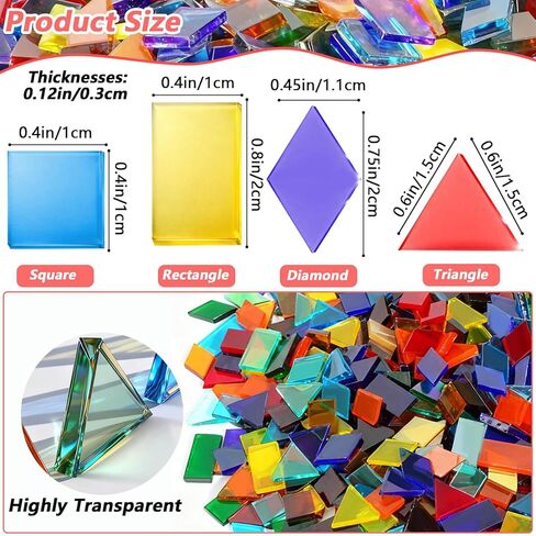 2800 قطعة من بلاط الفسيفساء الزجاجي الملون غير الشفاف من LITMIND - ألوان متنوعة، 4 أشكال (مربع، مستطيل، ماسي، مثلث) بلاط فسيفساء كبير للحرف اليدوية والمشروعات الفنية للبالغين in Kuwait