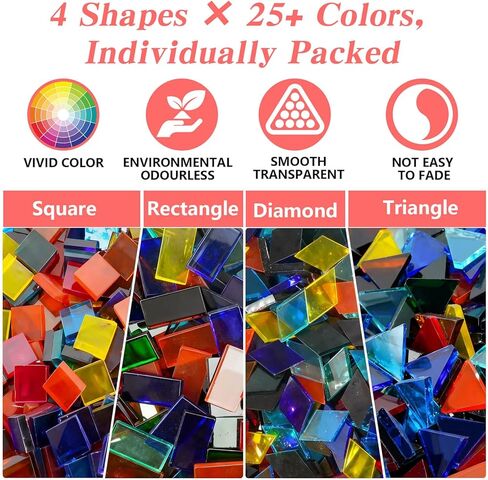 2800 قطعة من بلاط الفسيفساء الزجاجي الملون غير الشفاف من LITMIND - ألوان متنوعة، 4 أشكال (مربع، مستطيل، ماسي، مثلث) بلاط فسيفساء كبير للحرف اليدوية والمشروعات الفنية للبالغين in Kuwait