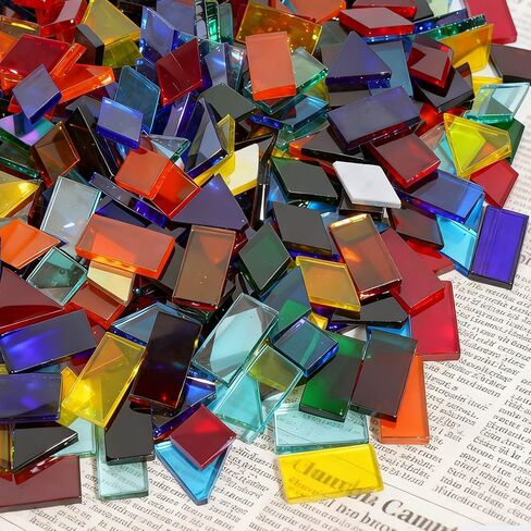 2800 قطعة من بلاط الفسيفساء الزجاجي الملون غير الشفاف من LITMIND - ألوان متنوعة، 4 أشكال (مربع، مستطيل، ماسي، مثلث) بلاط فسيفساء كبير للحرف اليدوية والمشروعات الفنية للبالغين in Kuwait