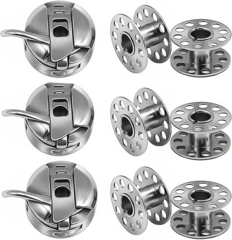 SXDLCX 3 Pieces Bobbin Case with 6 Pieces Sewing Machine Metal Bobbins, Replacement Bobbins for Craft Sewing, Compatible with Brother, Janome, Singer, Toyata, Etc Front Loading 15 Class Machines in Saudi Arabia