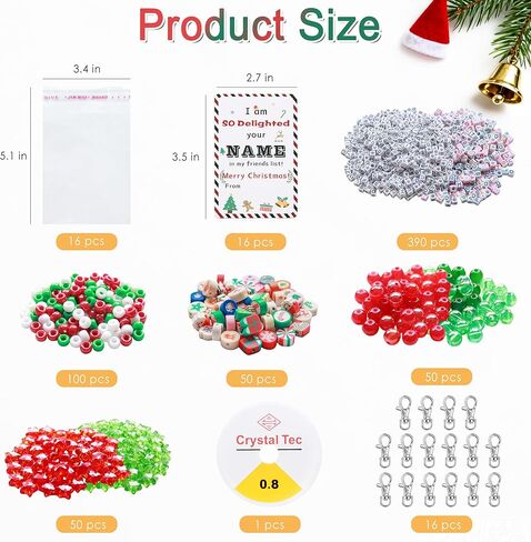 Tuhangcc 823 قطعة مجموعة صنع سلسلة المفاتيح DIY، سلاسل خرز حروف أبجدية قابلة للتعديل، سلسلة مفاتيح عيد الميلاد بألوان خرز المهر، 16 بطاقة سحرية مع مشابك وخيوط جراد البحر لهدايا عيد الميلاد in Kuwait