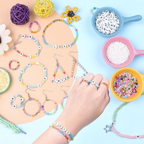 500 قطعة من خرز حرف E لمجموعة صنع أساور الصداقة، مستلزمات صناعة المجوهرات بنفسك، خرز الأبجدية in Kuwait