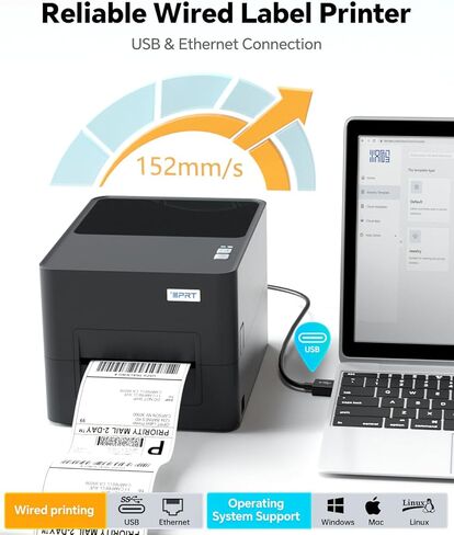 Thermal Transfer & Direct Thermal Label Printer, 4x6 Desktop Printer for Shipping Label Barcode Receipts Tag & Wrist Band, Compatible with UPS FedEx Amazon eBay Shopify, USB & Ethernet Connectivity in Kuwait