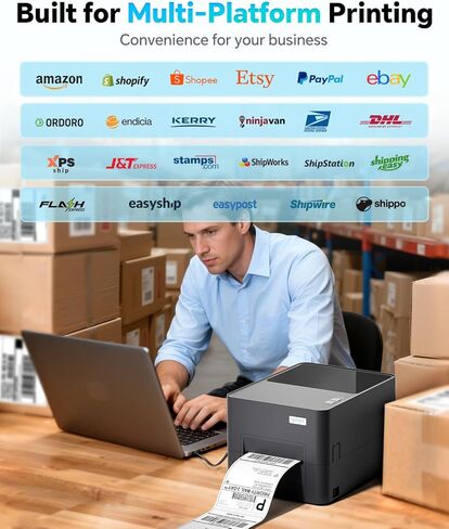 Thermal Transfer & Direct Thermal Label Printer, 4x6 Desktop Printer for Shipping Label Barcode Receipts Tag & Wrist Band, Compatible with UPS FedEx Amazon eBay Shopify, USB & Ethernet Connectivity in Kuwait