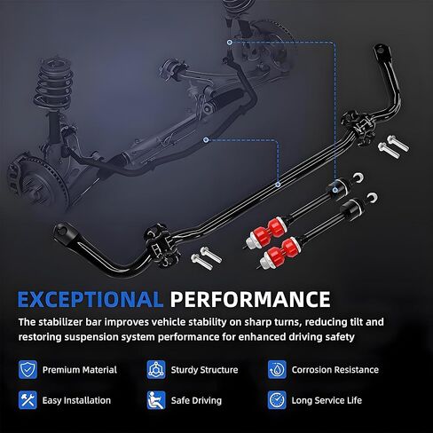 PENSUN Front Suspension Stabilizer Bar 55398938AC and Sway Bar End links Kit K80894 with Bushing for 2009-2022 Dodge Ram 1500, #55398938AB in Kuwait