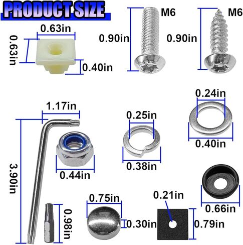 Anti Theft Car License Plate Screws, M6 (1/4") Stainless Steel Tag Plate Fastener Bolt, Rustproof Tamper Proof License Frame Cover Mounting Hardware for Front Rear Frame Holder (Black) in Saudi Arabia