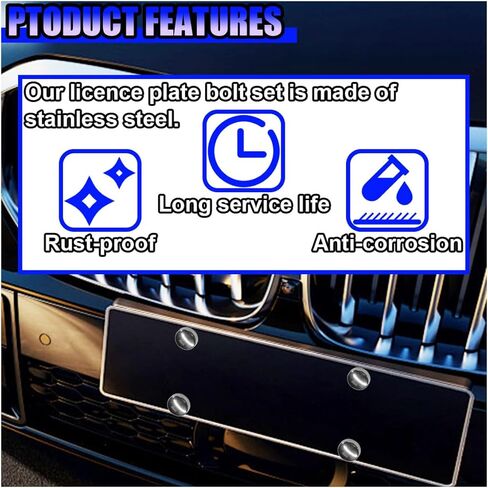 Anti Theft Car License Plate Screws, M6 (1/4") Stainless Steel Tag Plate Fastener Bolt, Rustproof Tamper Proof License Frame Cover Mounting Hardware for Front Rear Frame Holder (Black) in Saudi Arabia