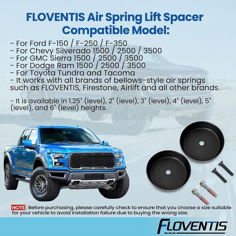 فاصل زنبركي لمساعد الهواء بزاوية 2 بوصة، فولاذ عالي التحمل متوافق مع Ford F150/F250/F350، Chevy، GMC، Ram، Toyota Air Springs Lift Space (7X1273) in Saudi Arabia