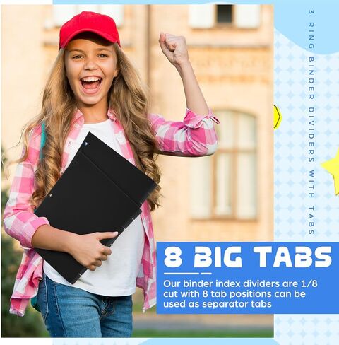 6 مجموعات من فواصل المجلدات السوداء المكونة من 8 علامات تبويب لـ 3 مجلدات حلقات مقاس 8.5 × 11 بوصة فواصل مجلد مع 3 فواصل صفحات مثقوبة وفواصل مؤشر متينة للمدرسة (أسود) in Kuwait