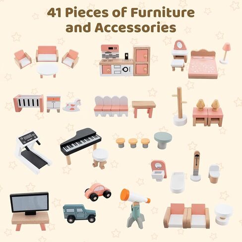 Costzon Wooden Dollhouse for Kids, DIY Pretend Dollhouse Playset w/ 41 Pieces of Furniture & Accessories, 7 Rooms, Balcony Patio & Garage, Corner 3-Story Luxury Doll House, Gift for Kids 3+ Years in Saudi Arabia