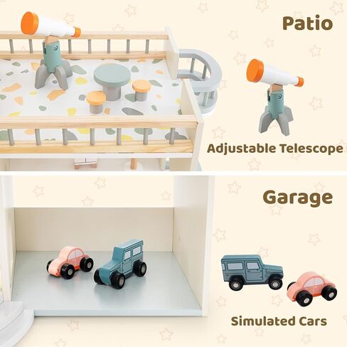 Costzon Wooden Dollhouse for Kids, DIY Pretend Dollhouse Playset w/ 41 Pieces of Furniture & Accessories, 7 Rooms, Balcony Patio & Garage, Corner 3-Story Luxury Doll House, Gift for Kids 3+ Years in Saudi Arabia