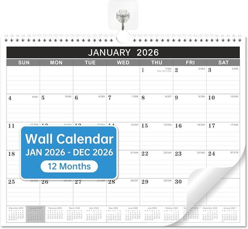 التقويم 2024 - تقويم الحائط 2024 من يناير 2024 إلى ديسمبر 2024، 12 بوصة × 17 بوصة، تقويم حائط لمدة 12 شهرًا مع ربط مزدوج السلك، كتلة كتابة كبيرة، تاريخ جوليان، حلقة تعليق، عطلات، ورق سميك in Kuwait
