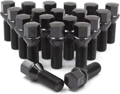 Wheel Accessories Parts Set of 24 Black 14x1.5 Lug Bolt Kit Cone Seat Acorn 17mm Hex, 28mm Shank Length, M14x1.5 Thread Cone Lug Bolts for Aftermarket Wheels (24, Black, 14 1.5) in Saudi Arabia