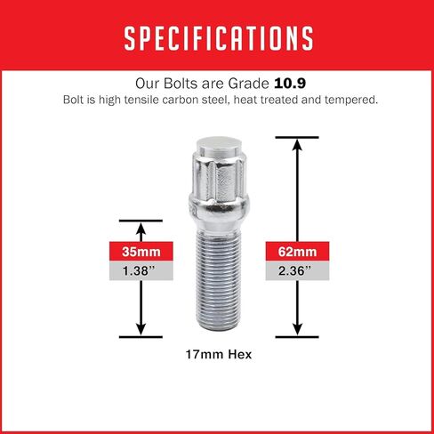 Wheel Accessories Parts Set of 24 Black 14x1.5 Lug Bolt Kit Cone Seat Acorn 17mm Hex, 28mm Shank Length, M14x1.5 Thread Cone Lug Bolts for Aftermarket Wheels (24, Black, 14 1.5) in Saudi Arabia