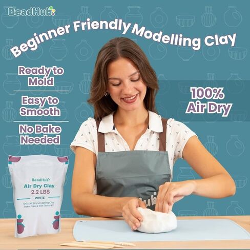 2.2LBS Air Dry Clay - Modeling Clay for Pottery, No Bake No Kiln Required | 1kg Airdry Clay for Beginners Pottery Kit Adults DIY Art Craft Set Project (White) in Kuwait