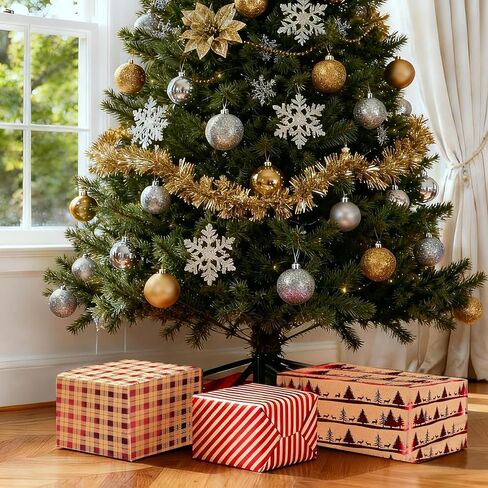 لفات ورق تغليف عيد الميلاد من sayrrame - مجموعة من 3 لفات من ورق تغليف الهدايا باللون الأحمر غير اللامع الفاخر (17 بوصة × 33 قدم)، تتميز بشجرة عيد الميلاد، الرنة، منقوشة حمراء، تصميمات مخططة لتغليف الهدايا in Kuwait