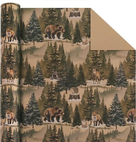 Aimyoo Christmas Wrapping Paper - 30 Inch x 32.8 Feet Jumbo Roll - Wild Animals & Forest Winter Watercolor Design for Holiday Party Gift Wrap in Saudi Arabia