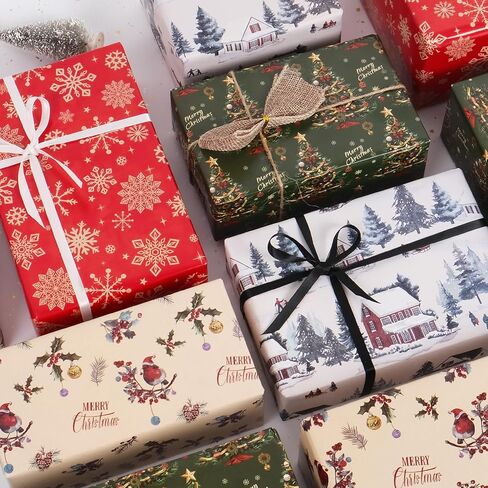ورق تغليف عيد الميلاد من Aimyoo - لفة ضخمة مقاس 30 بوصة × 32.8 قدم - تصميم بألوان مائية للحيوانات البرية والغابات الشتوية لتغليف هدايا حفلات العطلات in Saudi Arabia