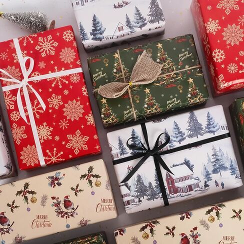 ورق تغليف عيد الميلاد من Aimyoo - لفة ضخمة مقاس 30 بوصة × 32.8 قدم - تصميم بألوان مائية للحيوانات البرية والغابات الشتوية لتغليف هدايا حفلات العطلات in Saudi Arabia