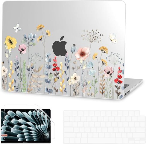 G JGOO متوافق مع حافظة MacBook Air 13 بوصة 2025 2024 2023 2022 M4 A3240 M3 A3113 M2 A2681، هيكل صلب بلاستيكي لجهاز MacBook Air 13.6 بوصة + غطاء لوحة مفاتيح + واقي شاشة، ملصق وردي in Kuwait