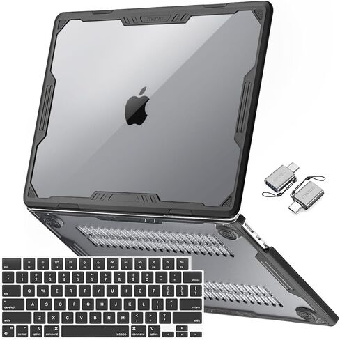 حافظة MOSISO متوافقة مع جهاز MacBook Air 13 بوصة 2025-2022 M4 A3240 M3 A3113 M2 A2681، حافظة صلبة هندسية متماثلة شديدة التحمل مع مصد TPU وطبقة لوحة مفاتيح ونوع C لجهاز MacBook Air 13.6، أسود in Kuwait