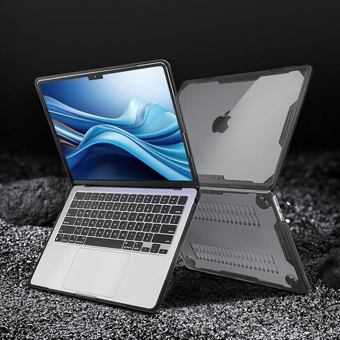 حافظة MOSISO متوافقة مع جهاز MacBook Air 13 بوصة 2025-2022 M4 A3240 M3 A3113 M2 A2681، حافظة صلبة هندسية متماثلة شديدة التحمل مع مصد TPU وطبقة لوحة مفاتيح ونوع C لجهاز MacBook Air 13.6، أسود in Kuwait