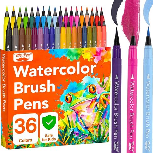 Mr. Pen- Watercolor Brush Pens, 36 Pack, Non-Toxic, Watercolor Markers with Flexible Paint Brush Pens for Coloring Books, Calligraphy, Blending, Journaling & Art Projects in Saudi Arabia
