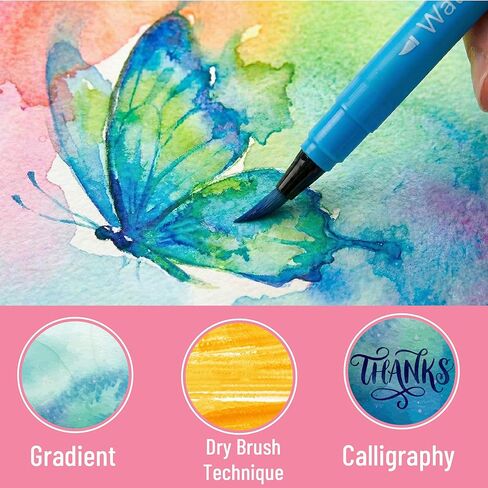 Mr. Pen- Watercolor Brush Pens, 36 Pack, Non-Toxic, Watercolor Markers with Flexible Paint Brush Pens for Coloring Books, Calligraphy, Blending, Journaling & Art Projects in Saudi Arabia