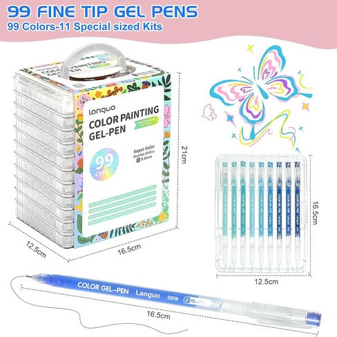 168 قلم جل ملون، أقلام جل ذات رأس رفيع 0.6 مم للتلوين - أقلام جل محمولة ملونة لليوميات والتلوين والرسم والحرف اليدوية. غير سامة، على نحو سلس، ذو أساس مائي in Kuwait