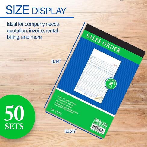 BAZIC Sales Order Book, 50 Sets 5 9/16" x 8 7/16" 2-Part Carbonless, White & Canary, Bound Wraparound Cover (50 Sets/Pack), 2-Packs in Saudi Arabia