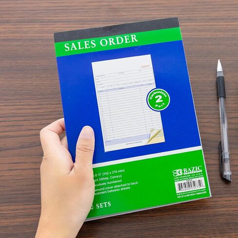 BAZIC Sales Order Book, 50 Sets 5 9/16" x 8 7/16" 2-Part Carbonless, White & Canary, Bound Wraparound Cover (50 Sets/Pack), 2-Packs in Saudi Arabia