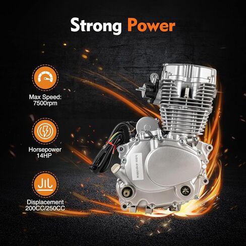 200CC/250CC 4 Stroke Engine, 14HP ATV Motor Engine(Cycle Mode) Single Cylinder Air Cooling with 5-Speed Manual Transmission, 7500RPM Kick-Starter Electric Dirt Bike Engine for ATV Motorcycles in Saudi Arabia